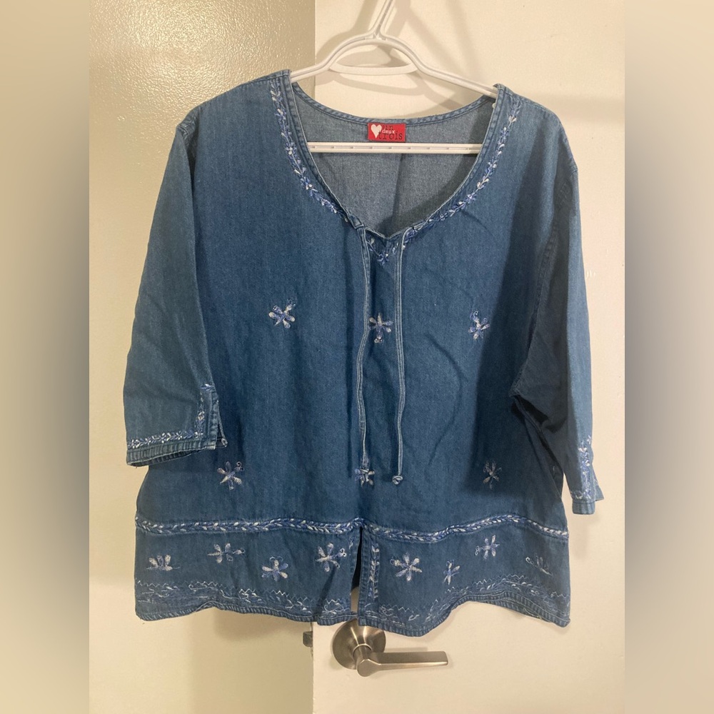 Blue Embroidered Women's Top